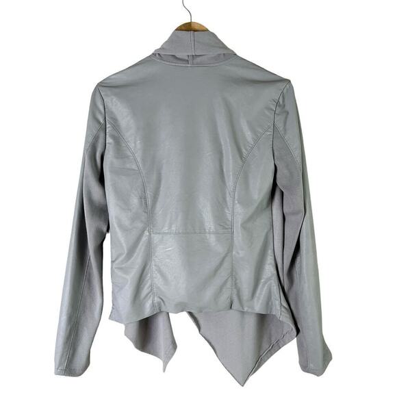 BlankNYC Private Practice Vegan Leather & Cotton Drape Front Moto Jacket Gray, S - Picture 13 of 16